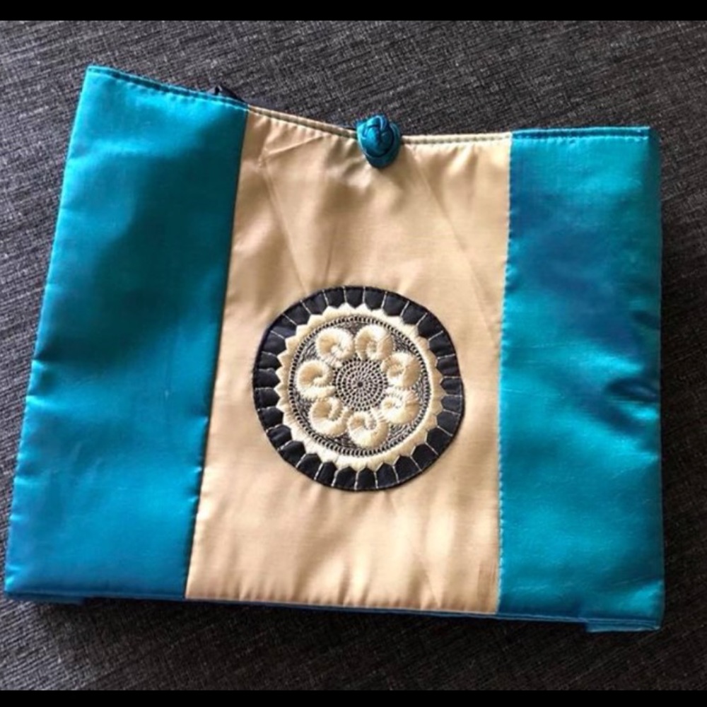 Beautiful Gold & Turquoise Lightweight Fabric Tote